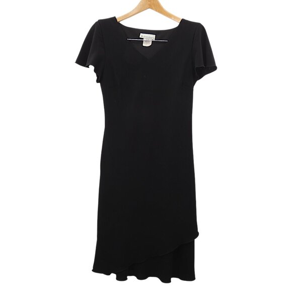 Vintage 90s Dressbarn Black Flutter Sleeve Dress Asymmetrical Hem Made in USA 12 - Picture 8 of 12